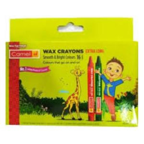 Camel Wax Crayons Extra Long (Smooth & Bright), 16 Shades