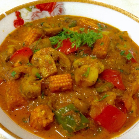 Baby Corn Mushroom Masala- Dawat-E-Mughlai