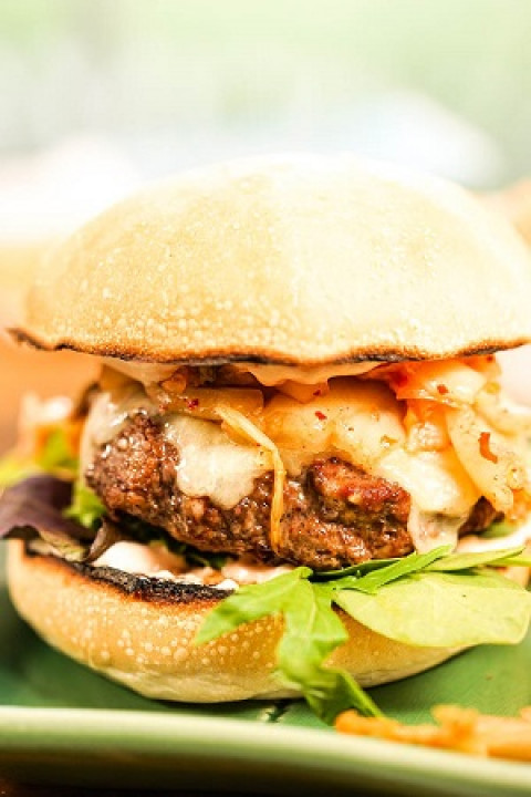 KIMCHI BURGER- Veg (Mouth watering Korean inspired kimchi burger with spicy mayo)- Kore Coffee House