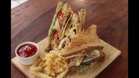 SANDWICH HEAVEN-Non Veg (Chicken Ham N Cheese Club Sandwich Served with Fries/Wafers)-Kore Coffee House