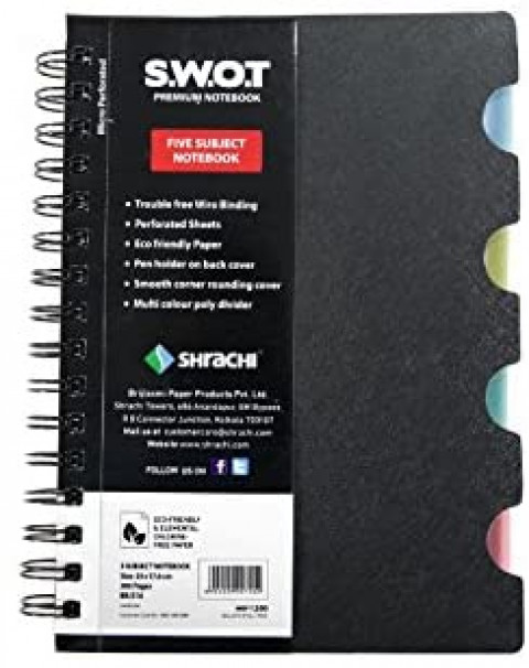 SWOT Premuim Five Subject Note book Size 25X17.6 cm  300 pages