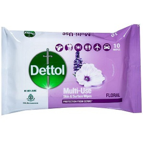 Dettol Multi-Use Skin And Surface Wipes Floral 10 Wipes