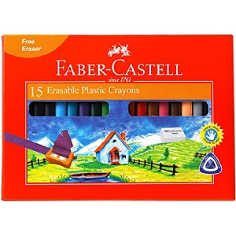 Faber Castell 15 Erasable Plastic Crayons,Free Eraser