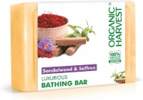 Organic Harvest Luxurious Bathing Bar: Sandalwood & Saffron | Sandalwood & Saffron Bar Soap for Gentle Cleansing | 100% American Certified Organic | Sulphate & Paraben-free, 125gm